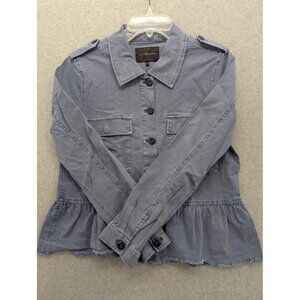 Lucky Brand Jacket Womens Medium Blue Peplum Utility Button Front Cotton Linen
